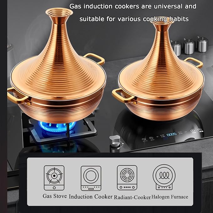 Stainless Steel Moroccan Tagine Pot, Large Moroccan Tajine Casserole with Cone-Shaped Lid, Non Stick Tagine Cooking Pot with 2 Handles(28cm/11in, Silver)