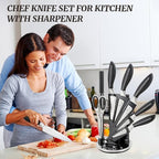 Kitchen Knife Set, Retrosohoo 8-Piece Grey Sharp Non-Stick Coated Chef Knives Block Set,Stainless Steel Knife Set for Kitchen with Sharpener for Cutting Slicing Dicing Chopping (Grey)