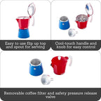IMUSA Stovetop Espresso Maker 6 Cup – Cast Aluminum Moka Pot Caribbean Colors Edition Red Blue White – Cafetera Italiana Espresso Cuban Coffee Maker