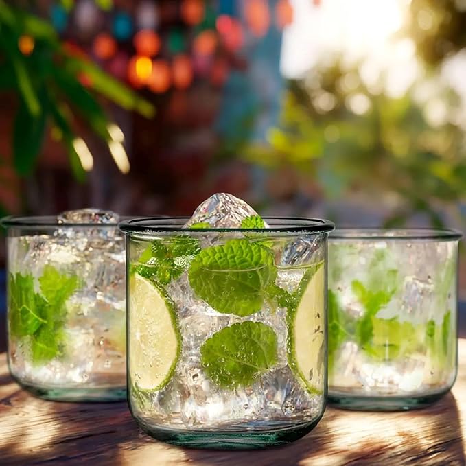 COURONNE CO. Clear Recycled Drinking Glass Tumbler, Perfect for Cocktails, Refreshments & Everyday Use, Restaurant Grade, Crafted without lead-based materials (10.1 Oz, Classico), Pack of 6