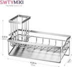 SWTYMIKI Sink Caddy Sponge Holder - Kitchen Sink Organizer with Stainless Steel Self Drain Tray & High Brush Holder for Countertop to Hold Dish Soaps and Sponges, Stainless Steel, Silver