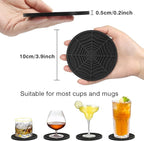 2 Pack Silicone Coasters for Drinks-Black Spider Shape Coaster with Deep Tray Grooved Design, Washable Cup Coasters for Desk, Heat Resistant Non-Slip Plastic Coaster for Coffee Table, Wooden, Kitche