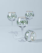Lenox Drinkware, Holiday 4-Piece Wine Balloon Glass Set, Set Of 4, 14 Fl Oz Capacity, Made From Glass, Festive Red Christmas Design, Hand Wash Only, Christmas Decorations, Winter Decor (4 Piece)