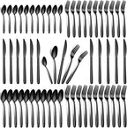 Hunnycook 60-Piece Black Silverware Set - Stainless Steel Silverware Set for 12, Includes Forks Spoons and Knives, Utensil Sets for Home Kitchen Restaurant, Dishwasher Safe
