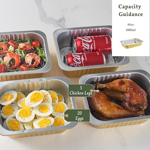 8" x 6" Heavy-Duty Aluminum Foil Pans with Snap-On Lids, 61oz, 5 Pack – Extra-Thick Disposable Foil Containers for Oven, Baking, Freezer & Food Storage