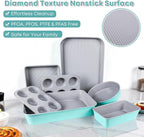 21-pieces Stackable Nonstick Bakeware Set, PTFE/PFOA/PFOS Free Baking Pans Set with Silicone Cup, Oven Mitt, Complete Kitchen Baking Kit for Cake & Loaf, Cookies, Cupcakes