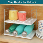 Water Bottle Organizer For Cabinet, Adjustable Tumbler Storage, Expandable Water Bottle Holder For Kitchen Organization, 2 Tier Cup Organizer For Sports Flask Insulated Travel Mug Fridge, White