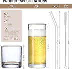 [ 12 Pack ] Glass Cups with Glass Straws, 12oz Highball & Rock Drinking Glasses, Everyday Drinkware Glasses Set, Cute Tumbler Cup, Kitchen Glasses for Iced Coffee, Water, Beer, Cocktail, Whiskey Gift.