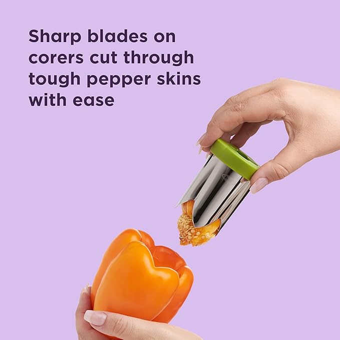 Chef'n 2-in-1 Bell Pepper and Jalapeno Corer Set, Nested Design for Easy Storage, Effortless De-Seeding, and Quick Food Prep