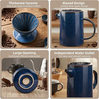 Pour Over Coffee Maker, Ceramic Pour Over Coffee Dripper Set With 20 Count Paper Filters, 16.5oz/500ml Coffee Pour Over (Royal Blue, V02)