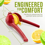 Zulay Kitchen Metal 2-in-1 Lemon Squeezer - Sturdy Max Extraction Hand Juicer Lemon Squeezer Gets Every Last Drop - Easy to Clean Manual Citrus Juicer - Easy-Use Lemon Juicer Squeezer - Red/Yellow