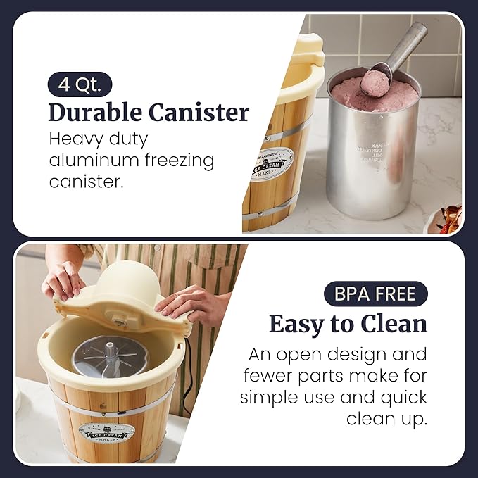 Elite Gourmet Maxi-Matic EIM-924L 4 quart Old Fashioned Electric Ice Cream Maker, Pine Bucket