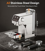Aromaster Espresso Machine 20 Bar with Milk Frother, Easy to Use Compact Espresso Maker with Touchscreen, Fast Heat 1400W for Latte & Cappuccino, Stainless Steel Coffee Machine for Home & Office