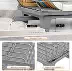 Urackify Dish Drying Rack for Kitchen Counter, Sink Dish Rack with Drainboard, Large Dish Drainer with Cups Holder, Home Countertop Plate Dryer Storage Rack with Cutlery Holder, Gray