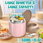 Insulated Food Jar for Kids - 15.2 Oz, Thermo for Hot Food, Soup Thermo, Insulated Food Container, Termos Para Comida Caliente, Width Mouth Stainless Steel Lunch Box with Spoon, Pink