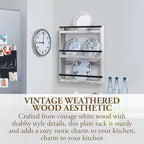 MyGift Wall Plate Display Rack, 3 Tier Farmhouse Whitewashed Wood Wall Mounted Plate Storage Rack, Holds 6-10inch Plates
