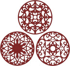 ME.FAN Trivets for Dishes/Pots/Pans, 3 Pcs Silicone Mats, Flexible/Durable/Non Slip Hot Pads to Protect Table and Counter Top (Wine Red)