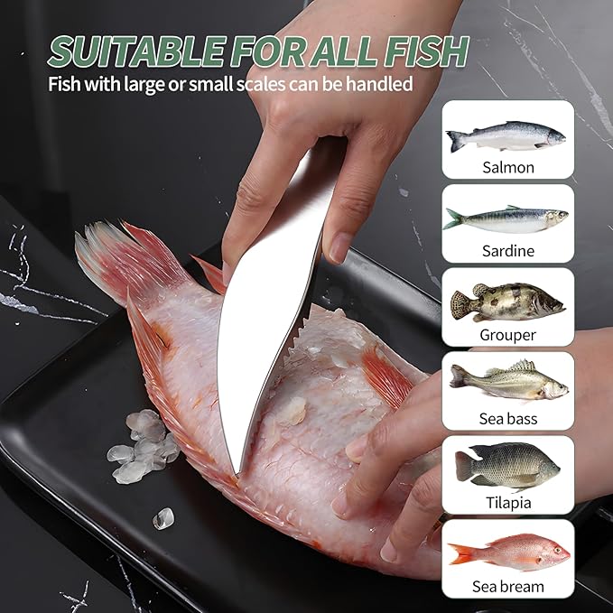 2 PCS Fish Scaler, Stainless Steel Fish Scale Remover, Fish Descaler Tool with Serrated Blade Design, Ideal for Home, Kitchen, Seafood Markets, and Professional Use