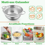 P&P CHEF Colander Strainer Stainless Steel 3 Quart, Metal Micro-Perforated Colander for Kitchen Food, Ideal for Rinsing Washing Draining, Dishwasher Safe, Shiny Silver, 2PCS
