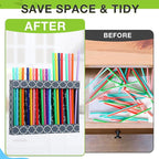Qinyoung Acrylic Straw Holder for Cabinet Door with Double Sided Adhesive Tape Reusable Straw Organizer Tumbler Storage Kitchen Accessories Container for Counter Cupboard(White Lines,Large,Grey)