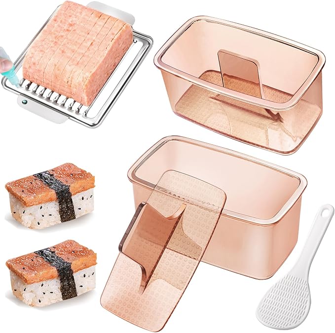 Musubi Press Mold Kit, 2 Pack Clear Musubi Maker with Stainless Steel 304 Luncheon Meat Slicer for SPAM (Champagne)