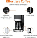 Amazon Basics 12 Cup Drip Coffee Maker with Glass Carafe (1.9 Qt), Auto Shut-off, Auto Pause, Removable Filter Basket, Black & Silver