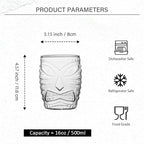 Tiki Glasses Set of 6-16 oz Cocktail Drinking Glasses - Water Glassware - Drinkware for Juice Iced Coffee - Hawaii Pool Beach Party Cups
