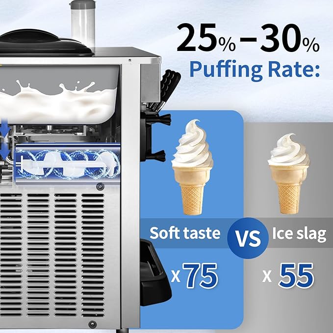 VEVOR Commercial Ice Cream Maker, 22-30L/H Yield, Countertop Soft Serve Machine with 2x6L Hopper 2L Cylinder LCD Panel Puffing Shortage Alarm, Frozen Yogurt Maker for Restaurant Snack Bar, Silve