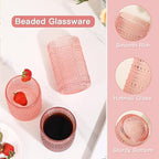JOVGANK Pink Vintage Hobnail Drinking Glasses Set of 6, Water Tumbler 15oz, Kitchen & Bar Beaded Highball Glasses, Beverage Glass Cups for Water, Beer, Juice, Housewarming and Mother's Day Gift