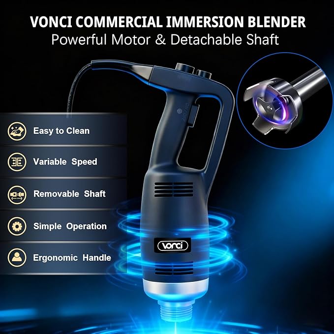 VONCI 350W Commercial Immersion Blender, Light Duty Hand Blender, Variable Speed 6000-20000RPM, 12" Detachable Shaft.