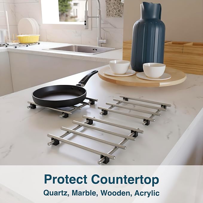 4Pcs Stainless Steel Trivet for Hot Dishes, Lightweight Metal Trivets for Hot Pots and Pans, Metal Cooling Rack, Heat Resistant Mats for Countertop Cooling, Cooking Baking Pans Holder, 7"x7"