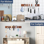 Dmore magnetic knife holder for wall—with 2 hooks, No Drilling 16 Inch walnut knife magnetic strip, Powerful knife magnet rack, include Adhesive Tape and screws for Knives, Utensils, and Tools