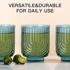 JOVGANK Blue Vintage Glassware Set of 6-14Oz Blue Water Drinking Glass, Art Deco Ripple Highball Glass, Whiskey Cocktail Glasses, for Bar Ice Coffee Juice, Housewarming Gifts and Mother's Day Gift