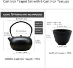 67.6oz Large Cast Iron Teapot and Cups Set, Black Enameled Tea Kettle for Stovetop, Heavy and Durable Tea Pot with Stainless Steel for Loose Tea, Chinese Tea Set for Gift, 2000ML