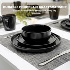 EWFEN Plates and Bowls Sets, 32 Pieces Ceramic Dinnerware Set for 8, Stoneware Dishware Dishes Set, Scratch Resistant Dishes Set, Dishwasher & Microwave Safe, Black