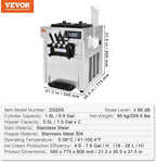 VEVOR Commercial Ice Cream Machine, 18-28 L/H Yield, 1850W 3-Flavor Countertop Soft Serve Ice Cream Maker, 2 x 5.5L Stainless Steel Cylinder, LED Panel Auto Clean Pre-cooling, for Restaurant Bars