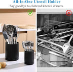 Kyraton Cooking Utensils Holder 2pcs, 360° Rotating Heavy Duty Plastic Kitchen Utensil Holder for Countertop, The Small Utensil Crock for Cutlery Silverware, Tooth Brush, Desk Pencil Pen