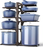 ORDORA Pots and Pans Organizer under Cabinet, 20.8" Height Heavy Duty 120LBS Pots Pans Organizer Rack for Cabinet 8-Tier Adjustable for Big Stockpots, Dutch Oven, Cast-iron Pan, Heavy Cookware, Bronze
