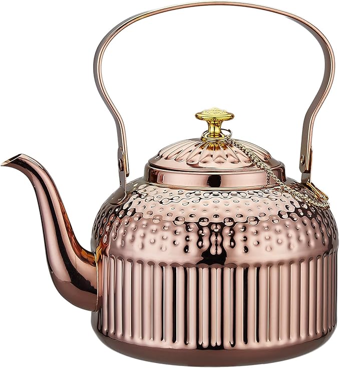 SANQIAHOME Antique 1.4L (45 Oz) Stainless Steel Teapot with Infuser Copper