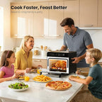 Kismile 25QT Air Fryer Toaster Oven Combo, 12-in-1 Large Countertop Convection Airfryer Oven, 70–450℉, Bake, Roast, Reheat, Broil, Fits 12″ Pizza, Includes Full Accessories, Stainless Steel(Black)