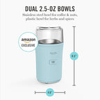 Martha Stewart Electric Coffee & Spice Grinder, Dual 2.5oz Removable Bowls, Storage Lids, Stainless Steel Blades, One Touch Pulse Control, 2-in-1 Compact, Beans & Spices, Herbs & Nuts, Sky Blue