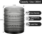 ZMOWIPDL Vintage Glassware Drinking Glasses Set of 6,12 oz Hobnail Glass Cups,Embossed Grey Water Tumbler,for Beer,Cocktail,Whiskey,Juice and Various Mixed Drinks- 1 Cleaning Brush