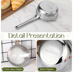 13.5 fl oz (400ml) 18/10 Stainless Steel Butter Warmer Measuring Pan, 3-Ply Saucepan with Dual Pour Spouts, Small Thick Cooking Pan for Stove Top, Chocolate Melting, Coffee Tea Soup Warming