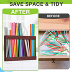 Qinyoung Acrylic Straw Holder for Cabinet Door with Double Sided Adhesive Tape Reusable Straw Organizer Tumbler Storage Kitchen Accessories Container for Counter Cupboard(Classic,Large,Brown)