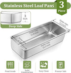 TeamFar Loaf Pan, 12 x 5 Inch Stainless Steel Loaf Pans for Baking Bread, 3 Pack Large Bread Loaf Baking Pan for Homemade Bread, Meatloaf, Cake, Brownies, Non-Toxic, Heavy-duty, Oven & Dishwasher Safe