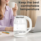 Household Electric Kettle, All 304 Stainless steel and No Plastic Contact, Automatic Shut-off,Borosilicate glass Visual Boiling, 2.0L Water Boiler & Tea Kettle Perfect For Tea & Coffee (pure white)