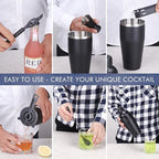 JNWINOG Cocktail Shaker Set Stainless Steel Bartending Kit 18.6oz Cocktail Bar Set Cocktail Mix Drink Making Kit Professional Bar and Home Drink Bar Tools for Bartender (Matte Black, 7Pcs)