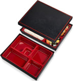 Teenyyou 2 Pcs 10.6 x 8.3 x 2.2 Inch Japanese Bento Box 5 Compartments Divided Lunch Box with Greaseproof Adult Japanese Bento Lunch Container Sushi Home Restaurant