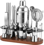 23-Piece Bartender Kit, Cocktail Shaker Set with Stand | Bar Set Drink Mixer Set with All Essential Bar Tools: Martini Shaker,Bar Mixer Spoon, Jigger, Strainer, Muddler, Pourers, for Home, Bar, Party