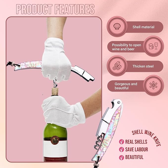 Shell Handle Waiter Corkscrews-Wine Openers,Corkscrew Bottle Openers,3-in-1 Wine Key Tool With Foil Cutter & Dual Hinge Fulcrum - Waiters Corkscrew…